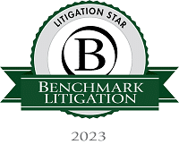 Green “Benchmark Litigation – Litigation Star 2023” badge.